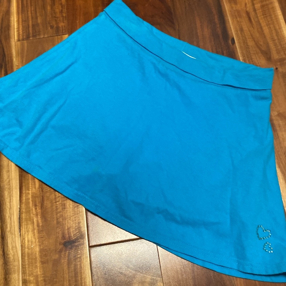 Girl’s Size 8 100% Cotton Jersey Turquoise Skirt with Sparkle Hearts Detail